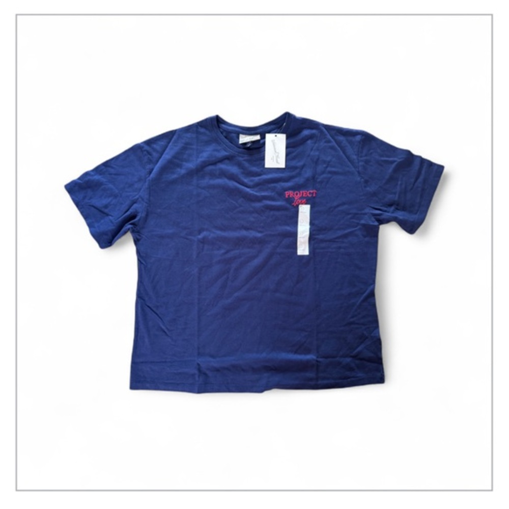 NWT “Project Love” Embroidered Navy and Red Tee